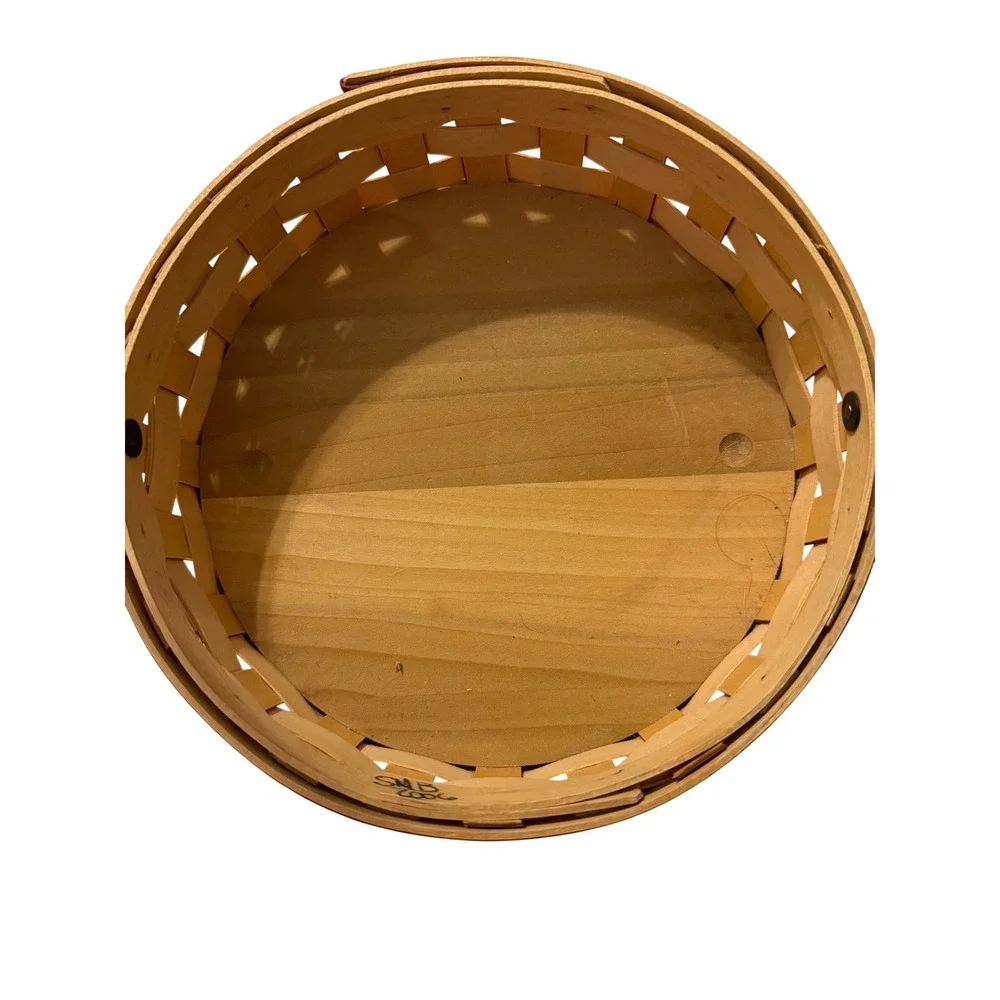 Longaberger‎ 2006 Round Basket Red Accent Woven Wood Swinging Handle l